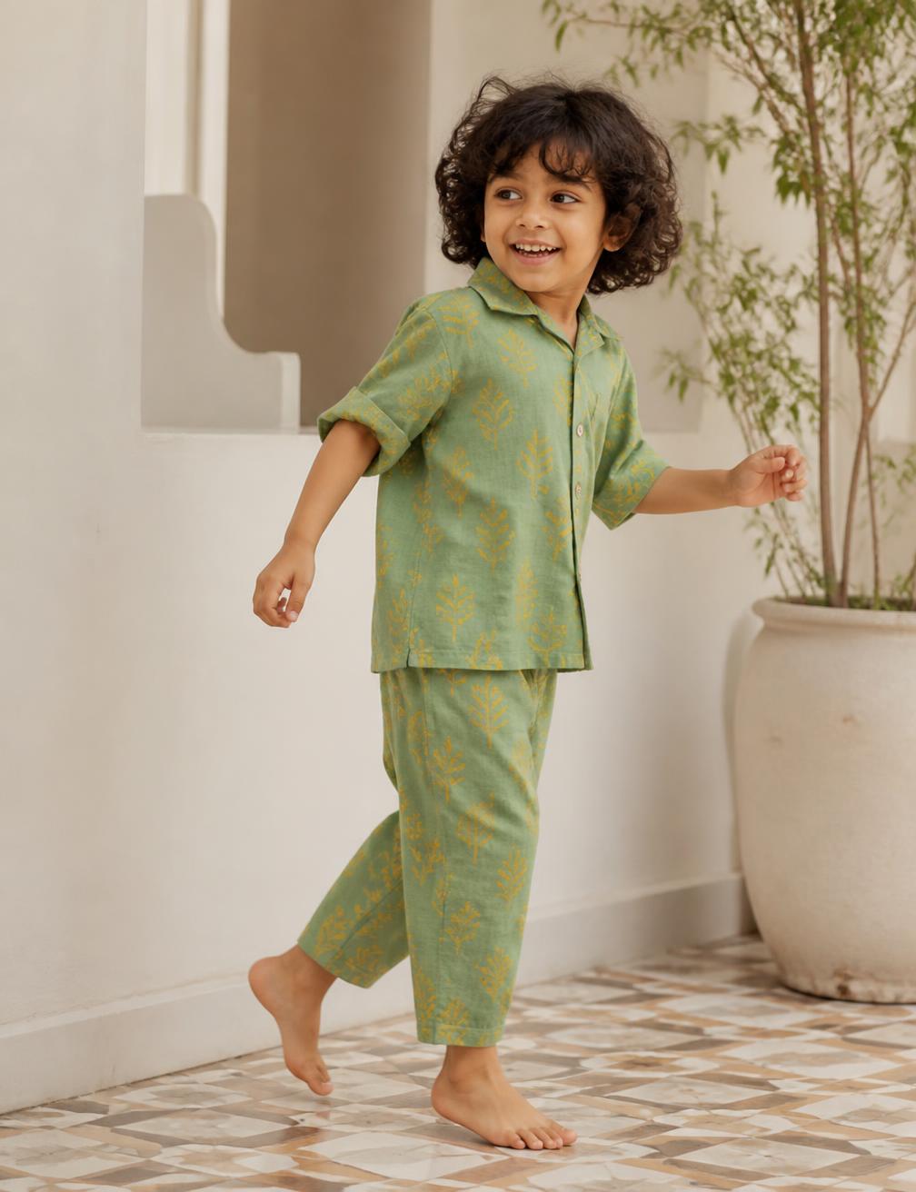 Child in a soft sage everyday Mini Mellow co-ord